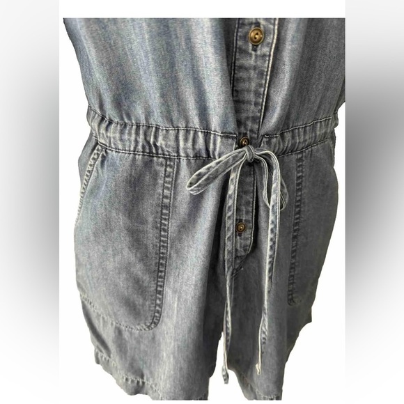 Express Romper Shorts Sz S Blue Denim Look Pockets Drawstring Cruise Cacation - Picture 5 of 9